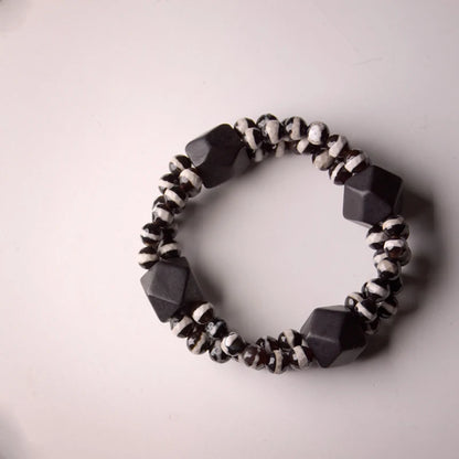 Bracelet Multirang Onyx Noir et Bois d'Ébène – Style Géométrique, Homme et Femme