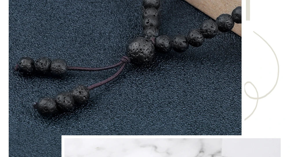 Mala 108 Perles Pierre de Lave Volcanique – Méditation Yoga