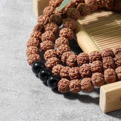 "Mala de la Protection" 108 perles en Onyx Noir et Rudraksha