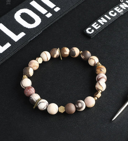 Bracelet Jaspe Zèbre, Jaspe Fleur ou Turquoise d'Afrique – Breloque en Cuivre