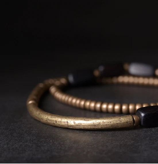 Bracelet Multirang Ébène et Tubes de Laiton – Fait Main, Homme et Femme