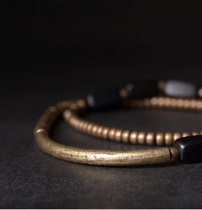 Bracelet Multirang Ébène et Tubes de Laiton – Fait Main, Homme et Femme