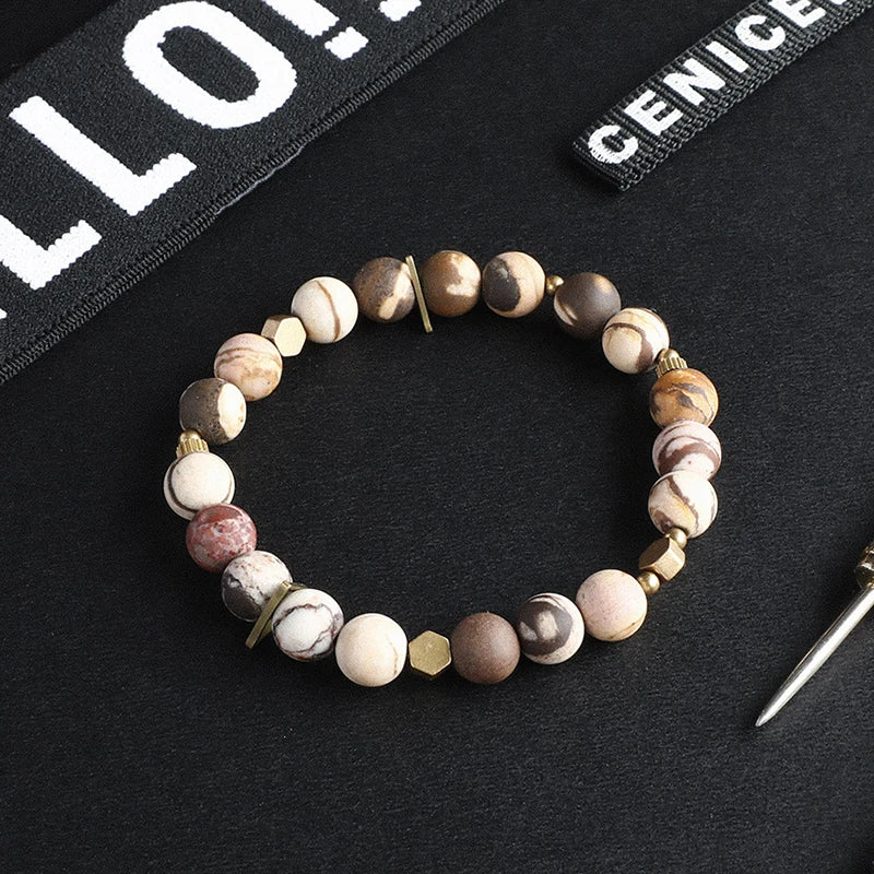 Bracelet Jaspe Zèbre, Jaspe Fleur ou Turquoise d'Afrique – Breloque en Cuivre