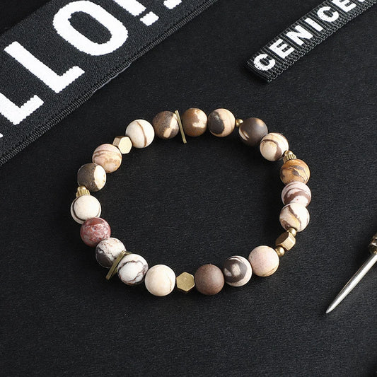 Bracelet Jaspe Zèbre, Jaspe Fleur ou Turquoise d'Afrique – Breloque en Cuivre