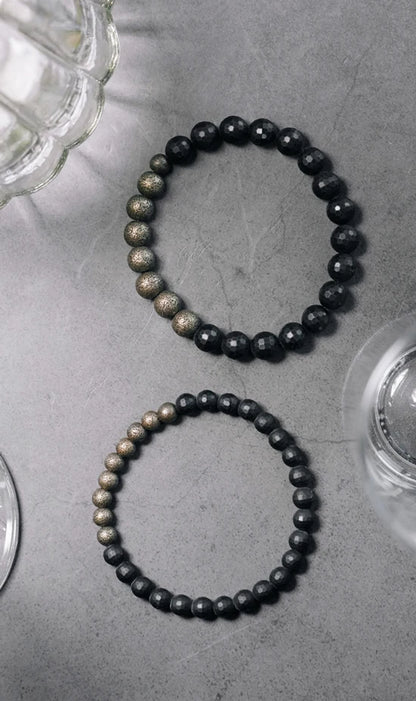 Bracelet Agate Noire Mate à Facettes et Laiton Vieilli – Homme et Femme