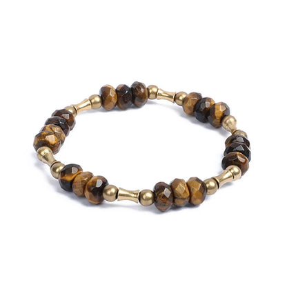 Bracelet Oeil de Tigre à Facettes ou Hornblende Noire – Breloque Bambou en Cuivre