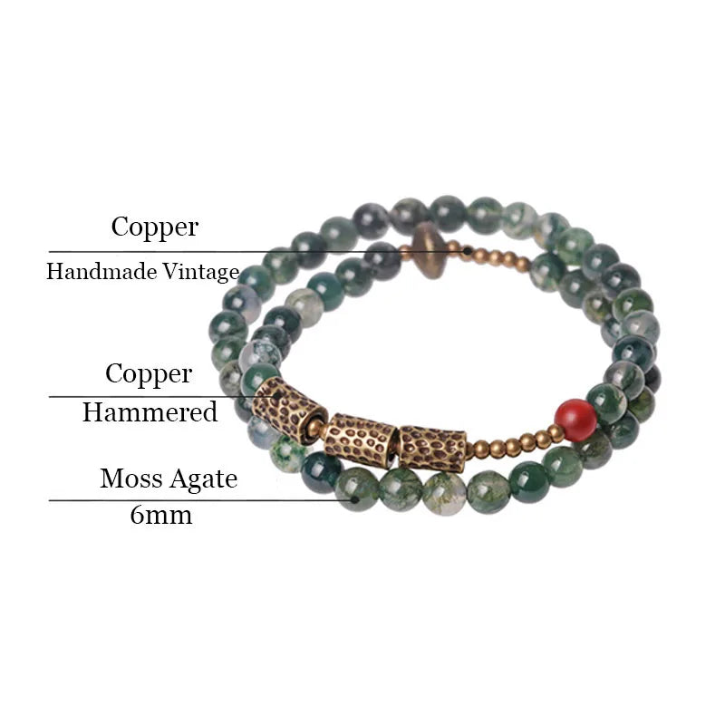 Bracelet Double Rang Jade Mousse et Laiton Martelé – Bohème Énergétique pour Femme