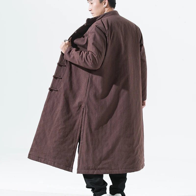 Manteau Long Style Chinois Marron - L’Élégance du Hanfu Moderne