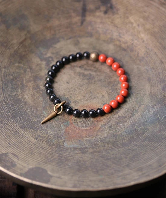 Bracelet Agate et Obsidienne Noire avec Vajra en Cuivre – 4 Pierres au Choix