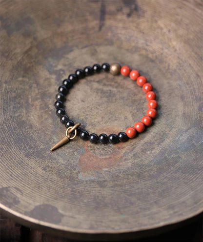 Bracelet Agate et Obsidienne Noire avec Vajra en Cuivre – 4 Pierres au Choix