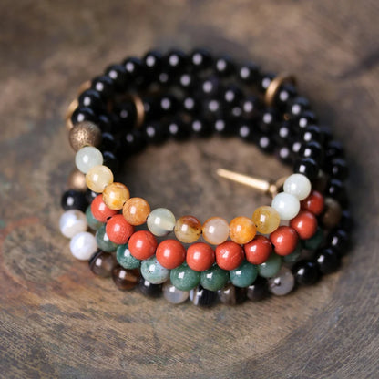 Bracelet Agate et Obsidienne Noire avec Vajra en Cuivre – 4 Pierres au Choix