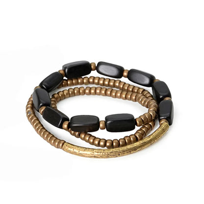 Bracelet Multirang Ébène et Tubes de Laiton – Fait Main, Homme et Femme