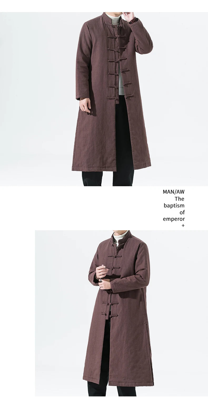 Manteau Long Style Chinois Marron - L’Élégance du Hanfu Moderne