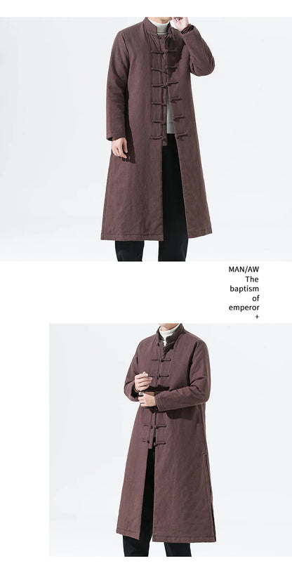 Manteau Long Style Chinois Marron - L’Élégance du Hanfu Moderne