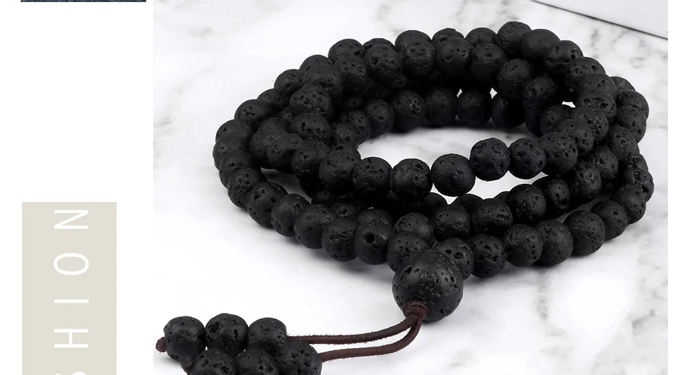 Mala 108 Perles Pierre de Lave Volcanique – Méditation Yoga