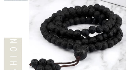 Mala 108 Perles Pierre de Lave Volcanique – Méditation Yoga
