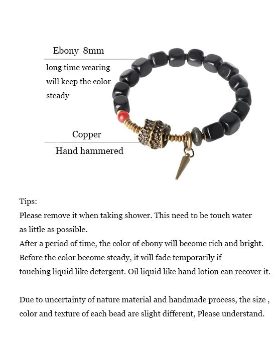 Bracelet Ébène Cubique et Cuivre Martelé Vieilli – Style Rock, Homme et Femme