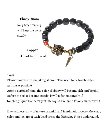 Bracelet Ébène Cubique et Cuivre Martelé Vieilli – Style Rock, Homme et Femme