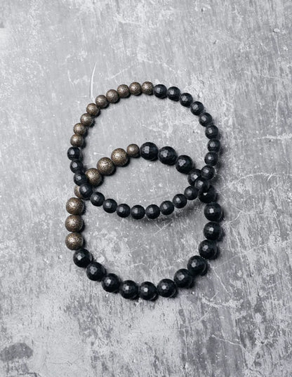 Bracelet Agate Noire Mate à Facettes et Laiton Vieilli – Homme et Femme
