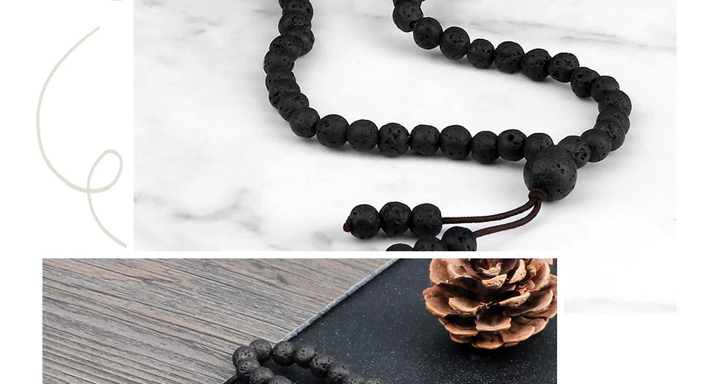 Mala 108 Perles Pierre de Lave Volcanique – Méditation Yoga
