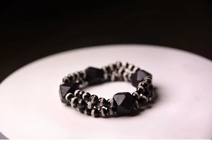 Bracelet Multirang Onyx Noir et Bois d'Ébène – Style Géométrique, Homme et Femme