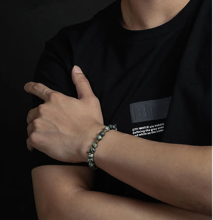Bracelet Jaspe Zèbre, Jaspe Fleur ou Turquoise d'Afrique – Breloque en Cuivre