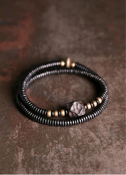 Bracelet Double Rang Ébène Sculptée et Cuivre Vieilli – Style Rock Unisexe