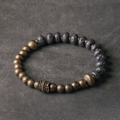 Bracelet Pierre de Lave Noire et Cuivre Oxydé Forgé Main – Style Rustique, Idée Cadeau