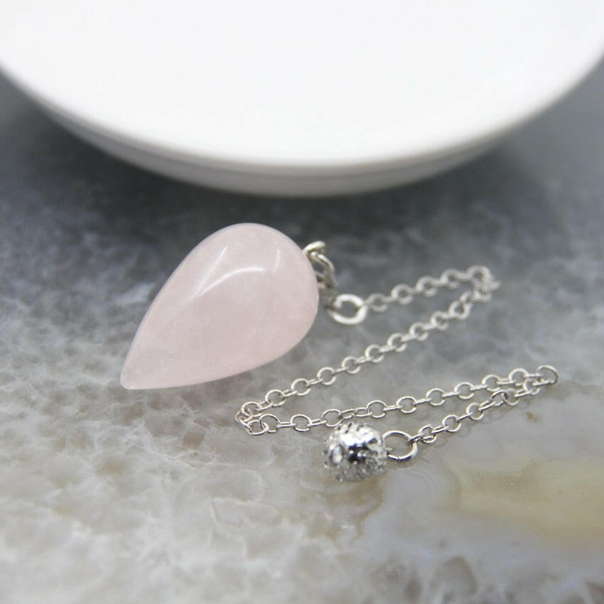 Natural Stone Healing Water Drop Pendulum Reiki Crystal Pendant Divination Cone Plated 