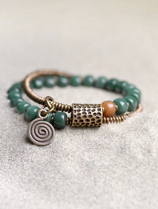 Bracelet Double Rang Graines de Bodhi et Laiton – Porte-Bonheur pour Maman ou Amie
