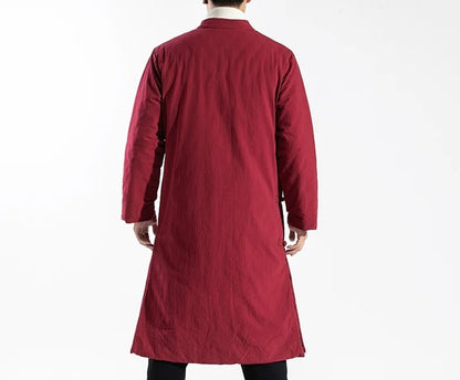 Manteau Long Style Chinois Bleu Homme - Hanfu Jacket Hiver Asymétrique