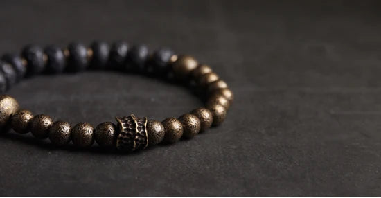 Bracelet Pierre de Lave Noire et Cuivre Oxydé Forgé Main – Style Rustique, Idée Cadeau