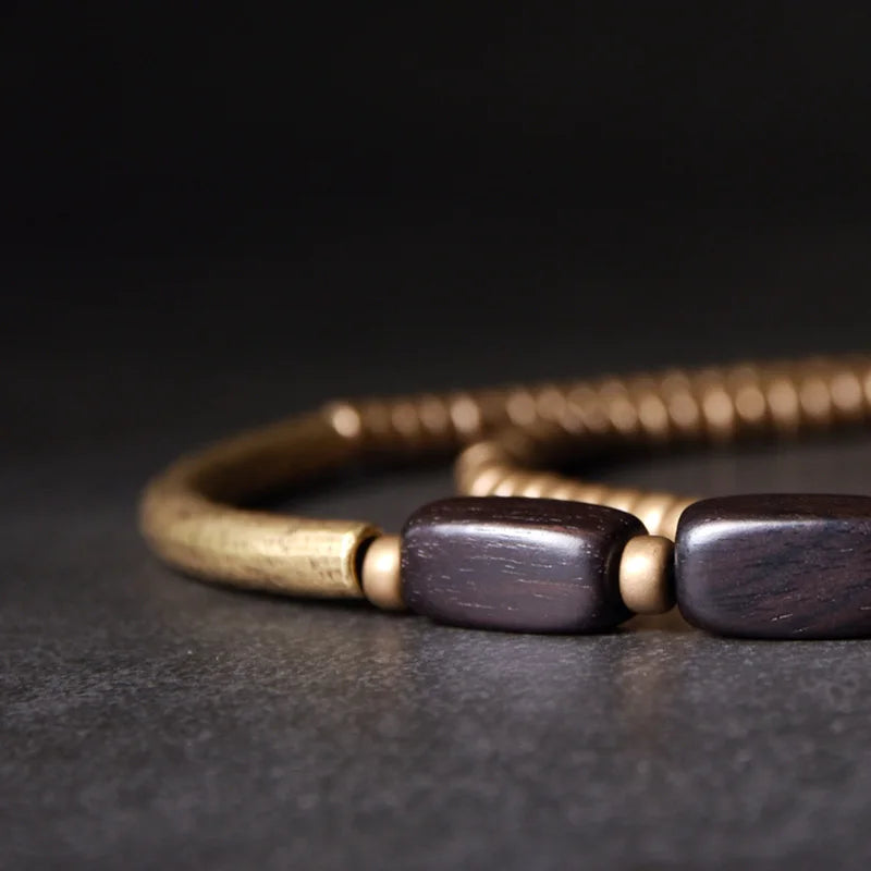 Bracelet Multirang Ébène et Tubes de Laiton – Fait Main, Homme et Femme