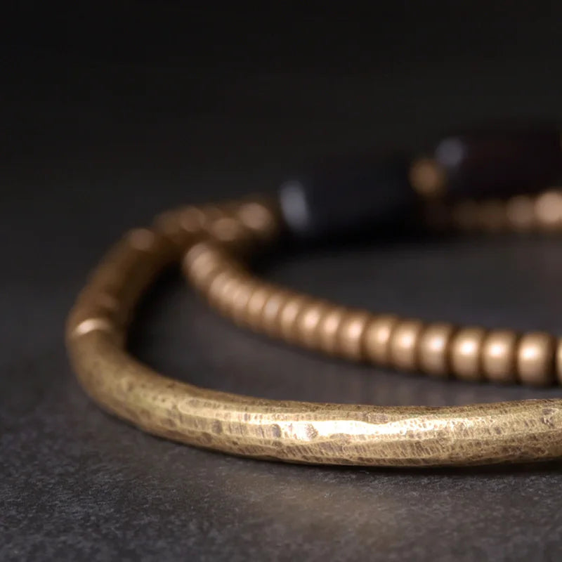 Bracelet Multirang Ébène et Tubes de Laiton – Fait Main, Homme et Femme