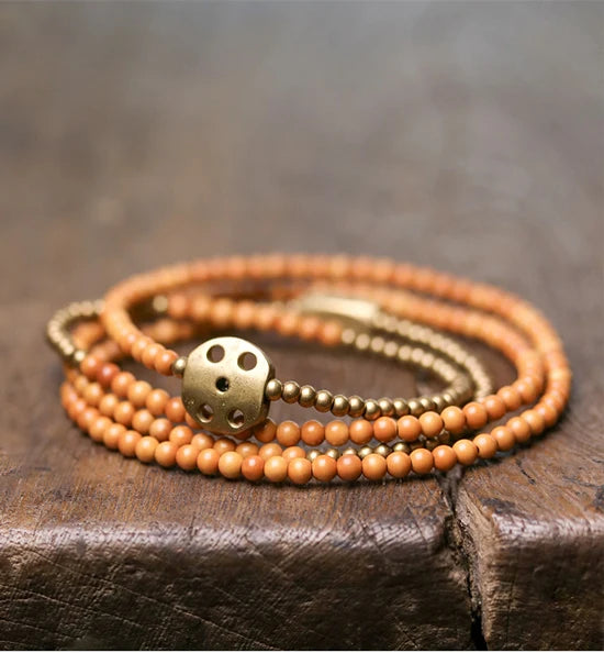 Bracelet Multirang Ultra-Fin Noyaux d'Olive et Vajra – Bijou Zen Tibétain 3 mm