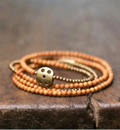 Bracelet Multirang Ultra-Fin Noyaux d'Olive et Vajra – Bijou Zen Tibétain 3 mm