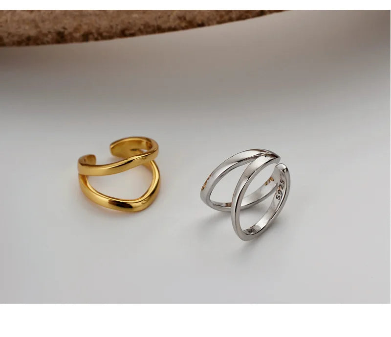 Bague d'Oreille en Argent 925 Géométrique – Double Couche