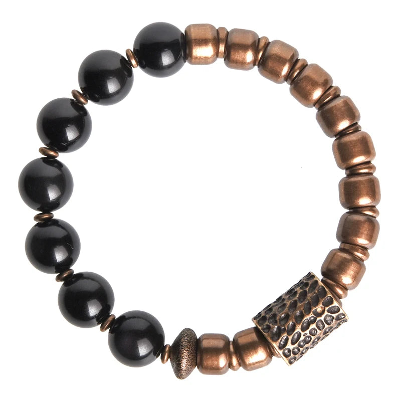 Bracelet Obsidienne Oeil Céleste et Laiton Martelé – Bicolore, Homme et Femme