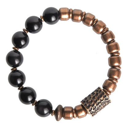 Bracelet Obsidienne Oeil Céleste et Laiton Martelé – Bicolore, Homme et Femme