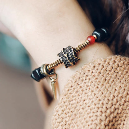 Bracelet Ébène Cubique et Cuivre Martelé Vieilli – Style Rock, Homme et Femme