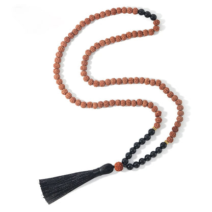 "Mala de la Protection" 108 perles en Onyx Noir et Rudraksha