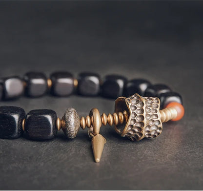 Bracelet Ébène Cubique et Cuivre Martelé Vieilli – Style Rock, Homme et Femme