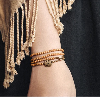 Bracelet Multirang Ultra-Fin Noyaux d'Olive et Vajra – Bijou Zen Tibétain 3 mm