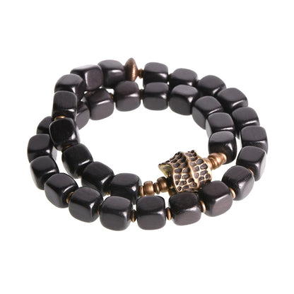 Bracelet Double Rang Ébène et Breloque en Cuivre Martelé Vieilli – Classique Homme et Femme