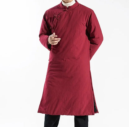 Manteau Long Style Chinois Bleu Homme - Hanfu Jacket Hiver Asymétrique