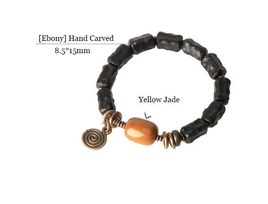 Bracelet Ébène Sculptée à la Main et Cuivre Vintage – Texturé, Anti-Mauvais Œil