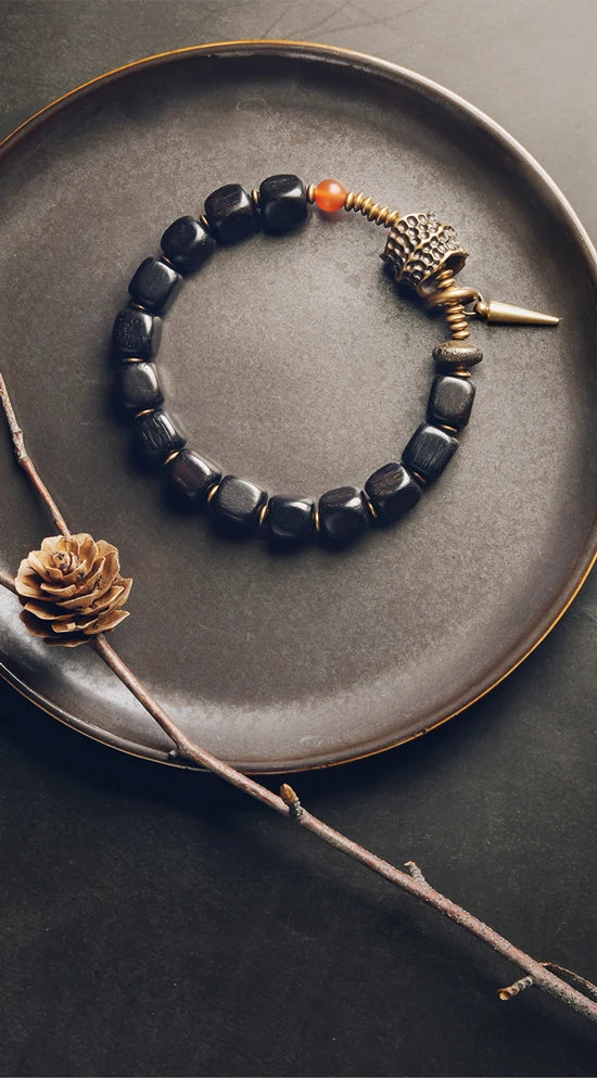 Bracelet Ébène Cubique et Cuivre Martelé Vieilli – Style Rock, Homme et Femme