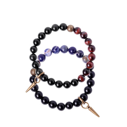 Bracelet Oeil de Tigre Rouge et Obsidienne 8 mm avec Vajra en Cuivre