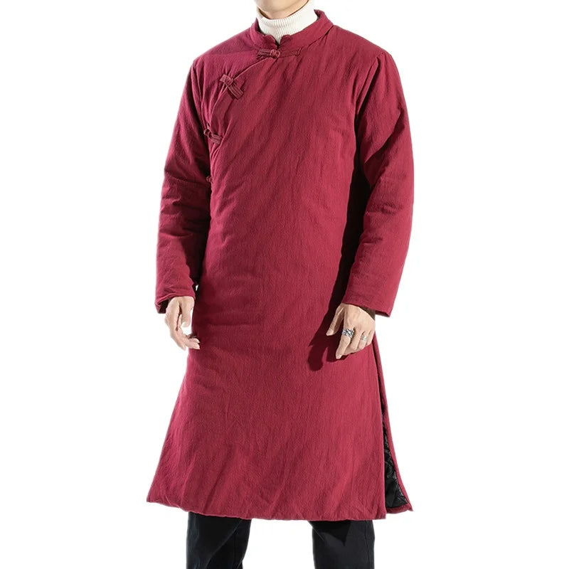 Manteau Long Style Chinois Bleu Homme - Hanfu Jacket Hiver Asymétrique