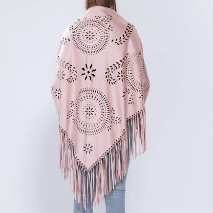 Poncho en Velours avec Franges - Élégance Bohème Chic